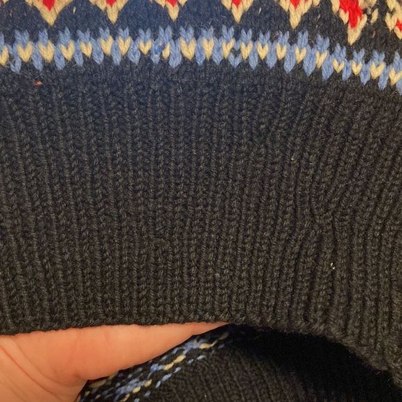 Navy Blue with Red & White Knitted Vintage 1980's Nordic Cardigan Sweater - Picture 9 of 12